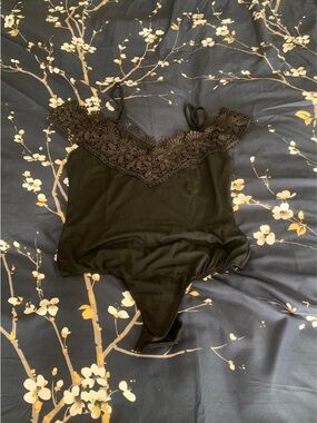 Windsor Black Lace-Trim Cami Bodysuit